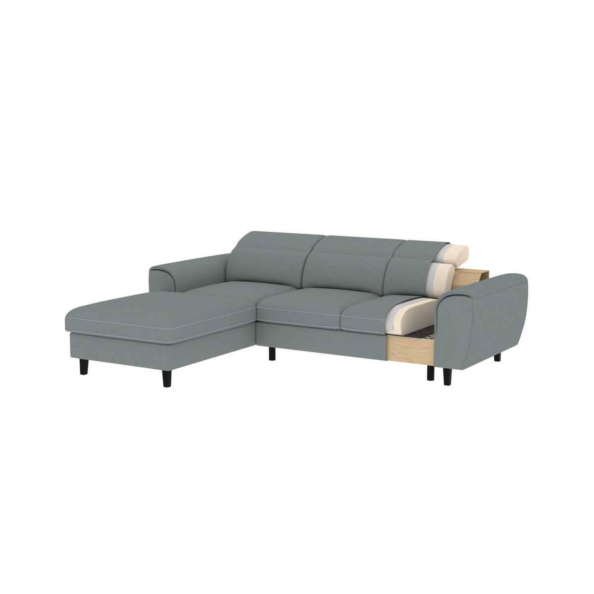 Foble Sectional Storage Sleeper Chaise Sofa - Dark Grey