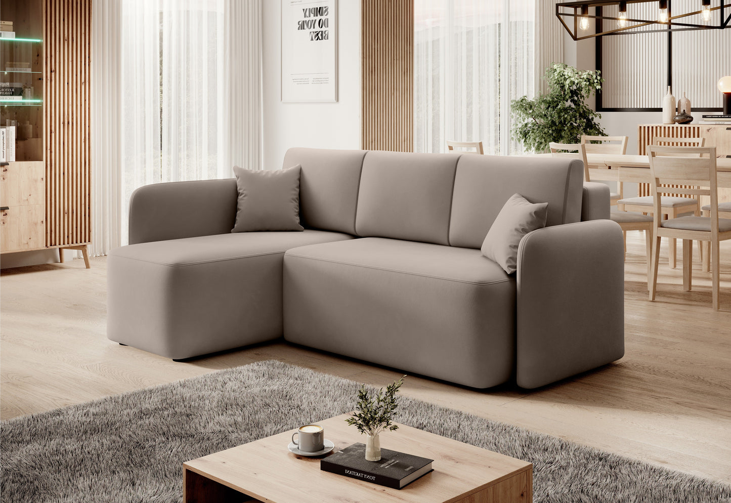 Hadson 3 Seater Storage Sleeper Chaise Sofa - Beige