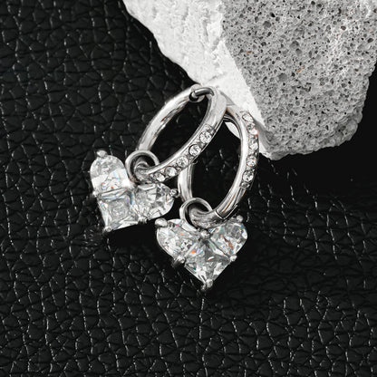 CREEDA White Gold (Silver Toned): Vintage Style Zirconia Embedded Hoops with Moissanite Heart Charm