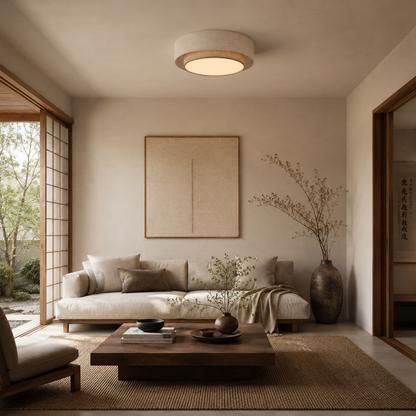 CALISTO JUTE Scandinavian Flush Mount Ceiling Light for Bedroom, Hallway & Living Room
