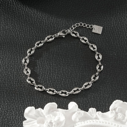 BOSEDE Silver (White Gold): Oval Beaded Link Chain Bracelet – Minimalist Everyday Jewellery