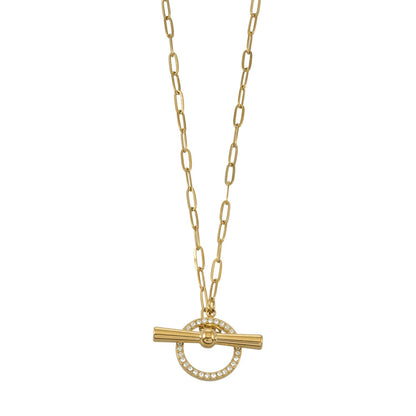 SADIKA Gold: Modern Pavé Zirconia Halo Toggle Necklace