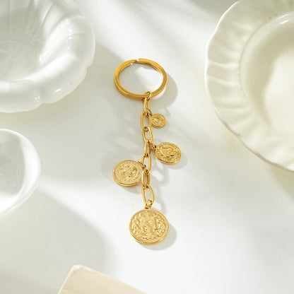 NYRIS Gold: Coin Charms on Paperclip Chain Key Ring