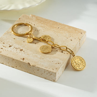 NYRIS Gold: Coin Charms on Paperclip Chain Key Ring