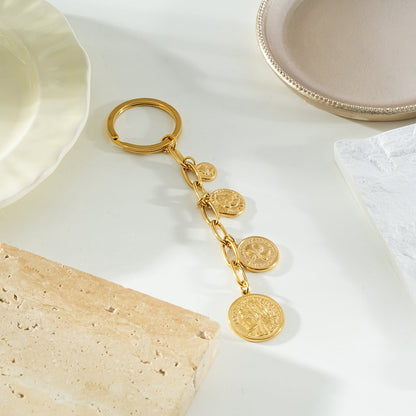 NYRIS Gold: Coin Charms on Paperclip Chain Key Ring