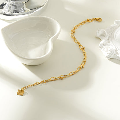 CASTILA Gold Bracelet:  Double Stacked Paper Clip Chain &  Beaded Chain - Dazzle in Duality