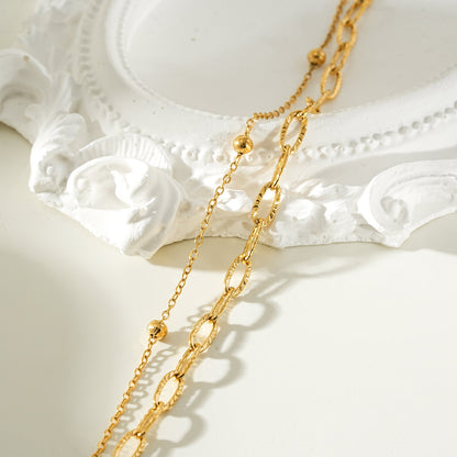 CASTILA Gold Bracelet:  Double Stacked Paper Clip Chain &  Beaded Chain - Dazzle in Duality