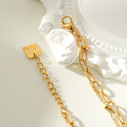 CASTILA Gold Bracelet:  Double Stacked Paper Clip Chain &  Beaded Chain - Dazzle in Duality