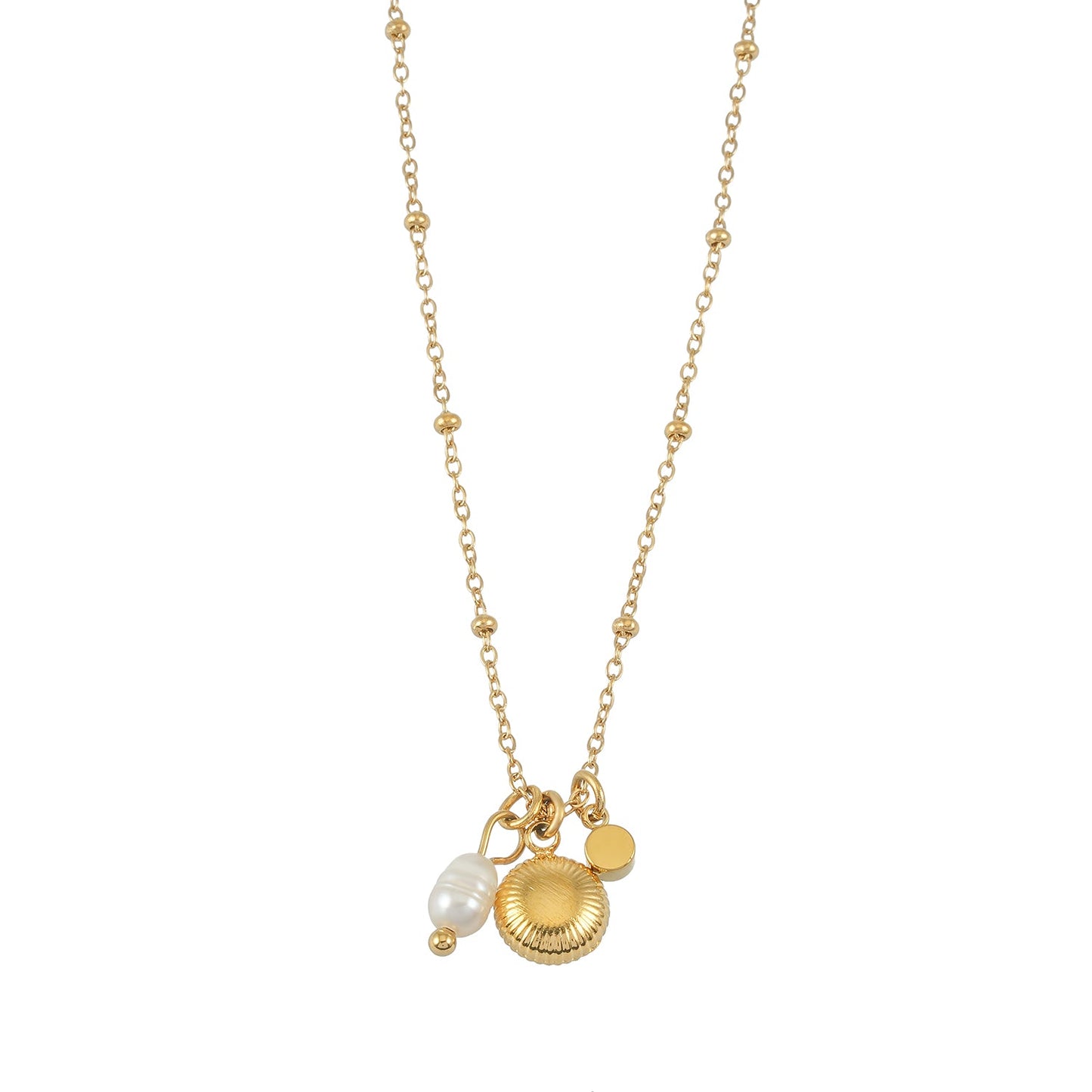 KAAMIL Gold: Retro Art Deco Charms Necklace with a Beaded Chain
