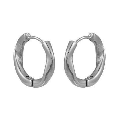 ABIR Silver (White Gold): Subtle Twist Hoop Earrings