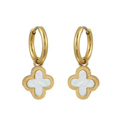 KADSRA Gold: Clover Shaped Shell Charm on a Classic Round Hoop