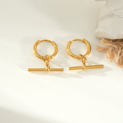 JUNIPER Gold: Hoop Earrings with Dangling T-Bar Charm