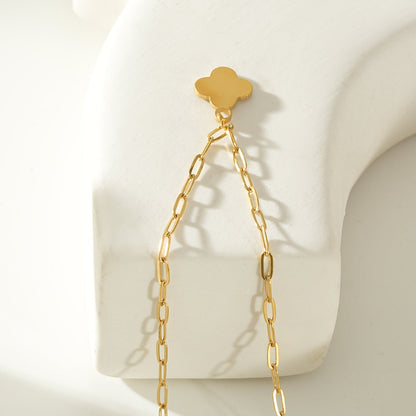 MAKA Gold: Clover Shaped Charm in Natural Shell & Gold Metal Border on a Paperclip Chain