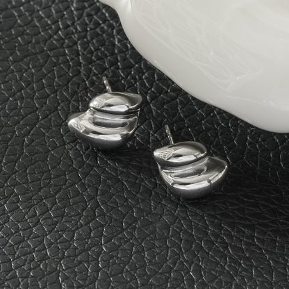 ARTEMIS Silver (White Gold): Contemporary Abstract Shaped Stud Earrings