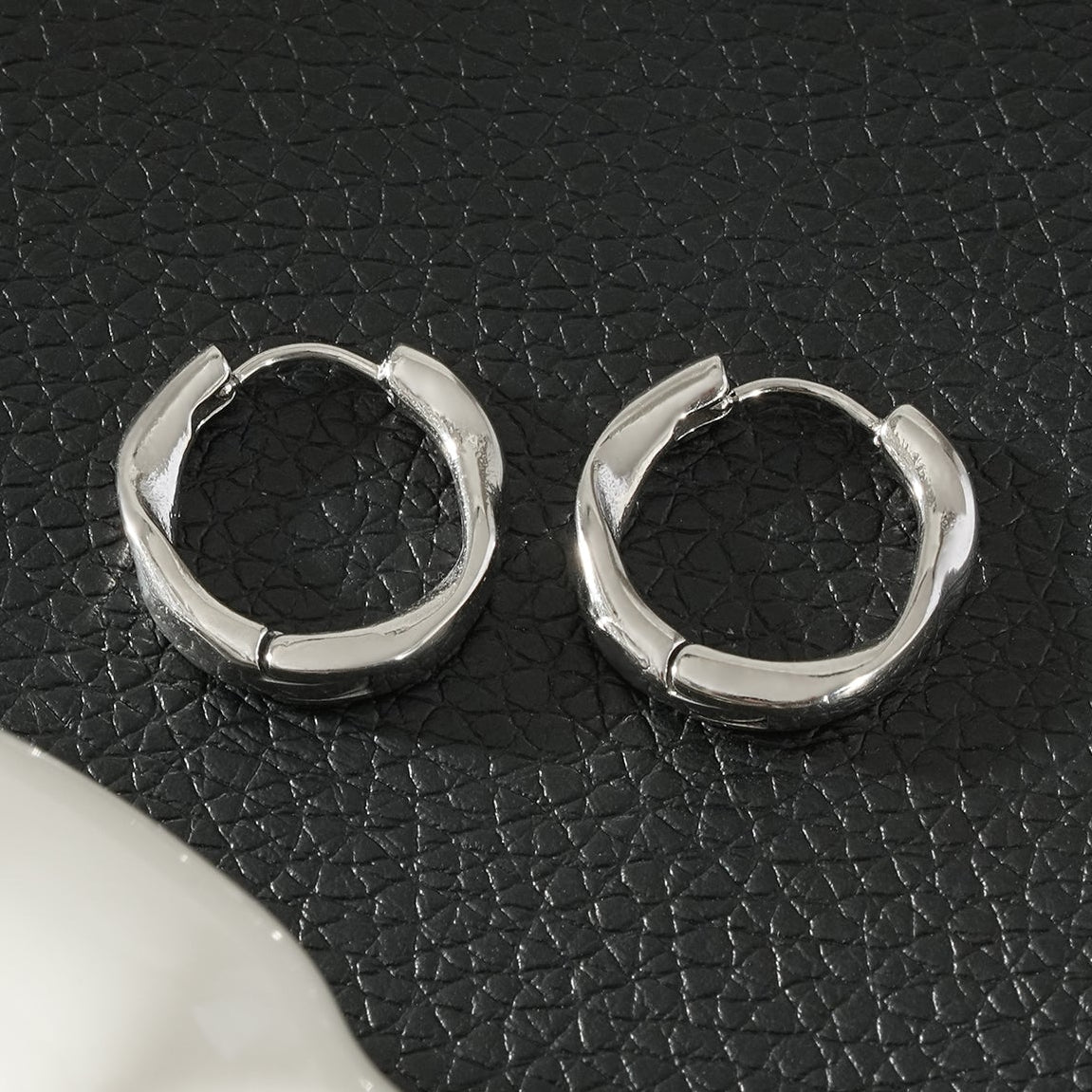 ABIR Silver (White Gold): Subtle Twist Hoop Earrings