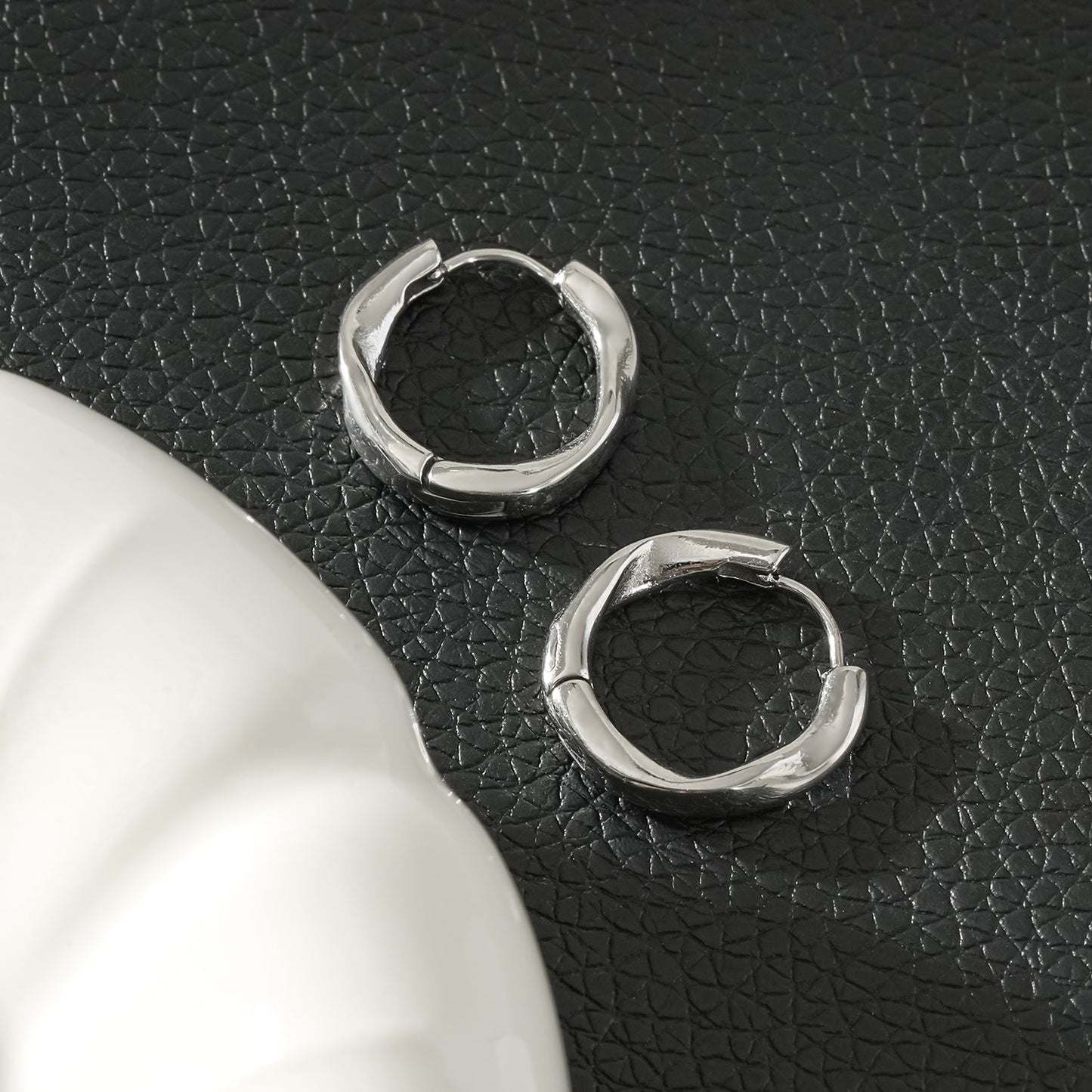 ABIR Silver (White Gold): Subtle Twist Hoop Earrings