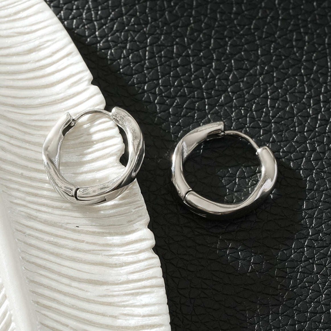 ABIR Silver (White Gold): Subtle Twist Hoop Earrings
