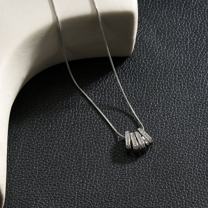 GARNA Silver (White Gold): Mini Snake-Skin Chain with Zirconia-Adorned Oval Shaped Charms