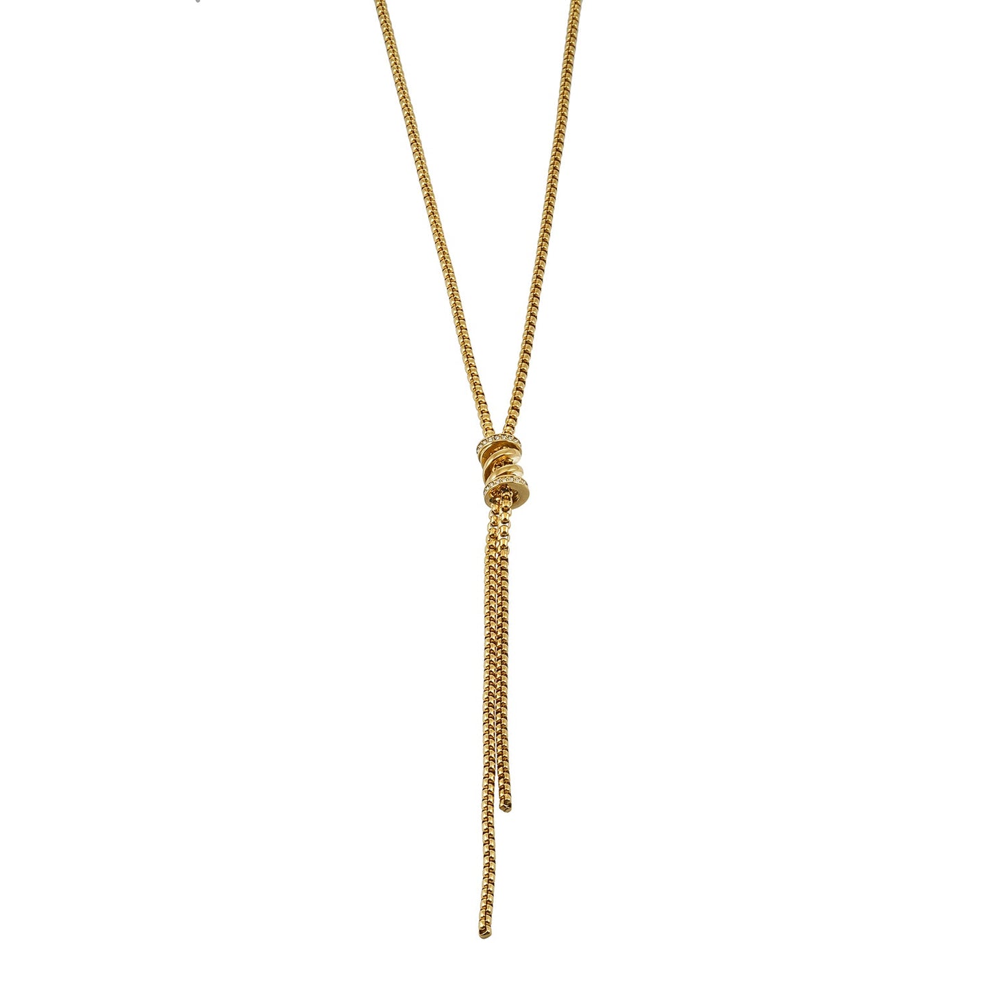 MAHANA Gold: Lariat Necklace with Sliding Bead & Tassel Drop – Modern Minimal Statement