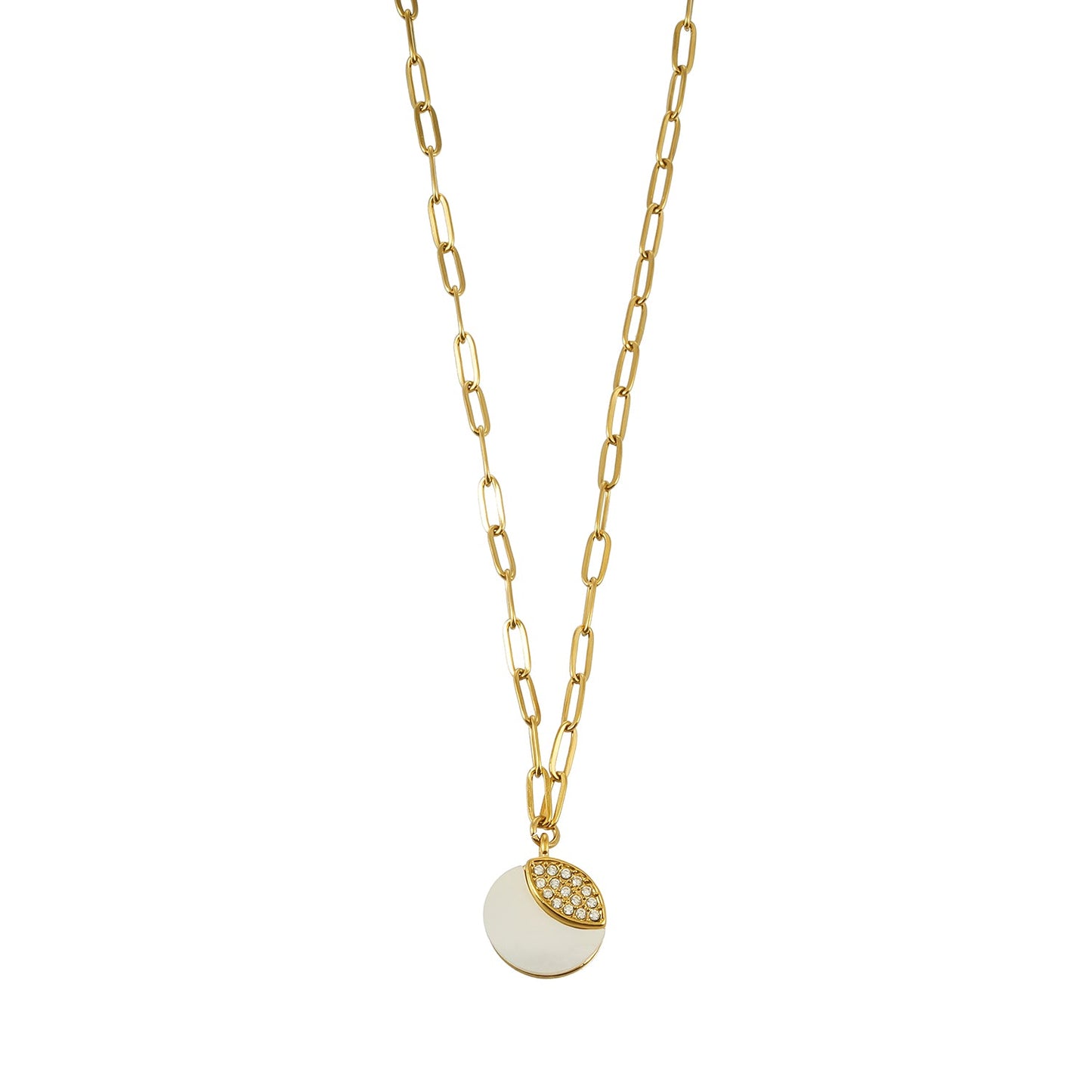 MOGGNA Gold: Coastal Shell Charm Necklace with Oval-Cut Zirconia Inlay