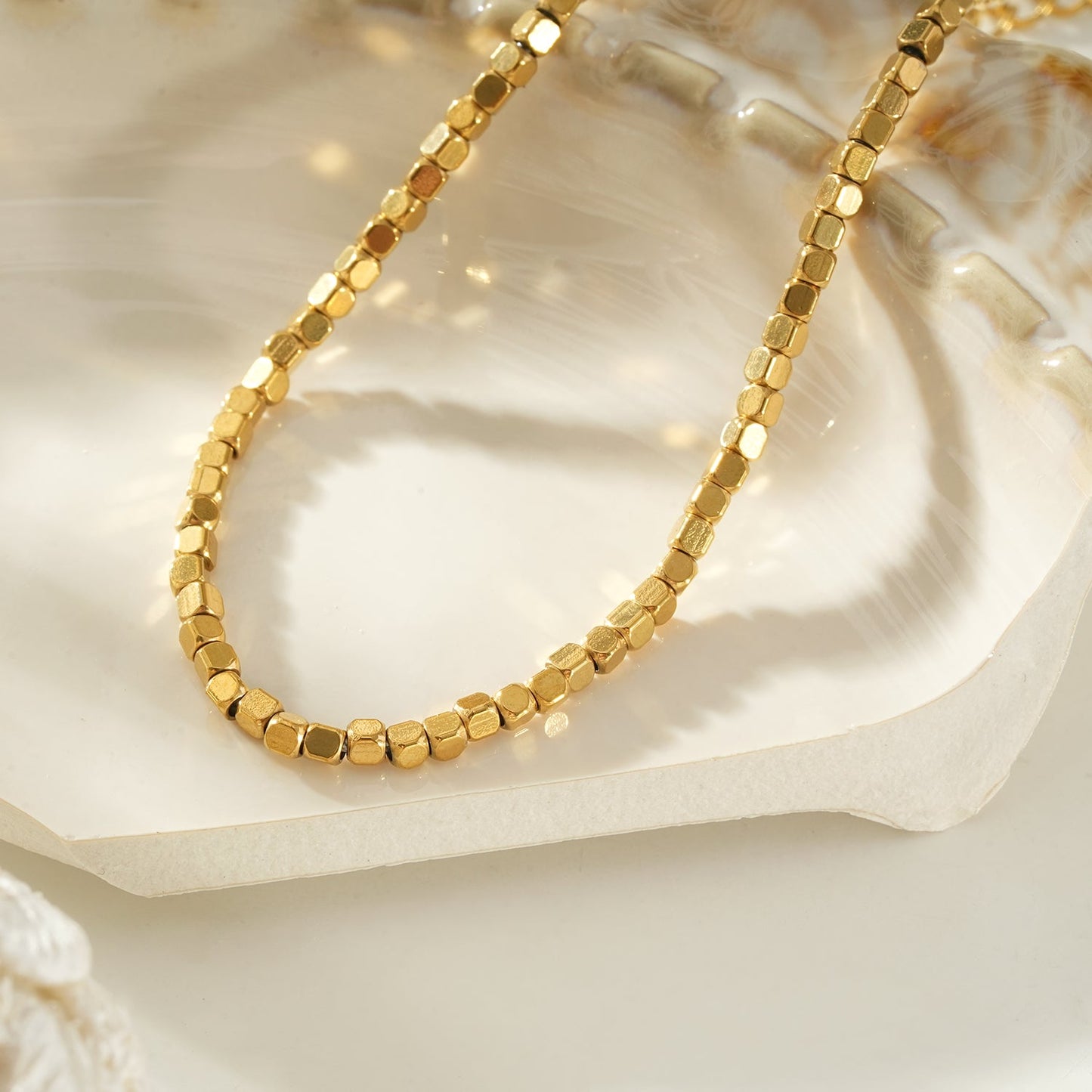 AMANI Gold: Geometric-Inspired Square Bead Bracelet