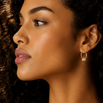 DUNIYA Gold: Mini Hoop Earrings with Barrel Pavé Zirconia Stones Charm – Luxe Modern Style