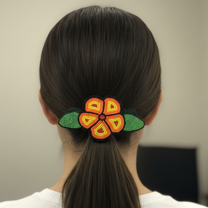 Orange and Yellow Beaded Flower Barrette