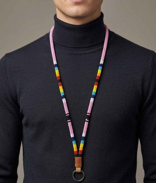 Round Beaded Lanyard(Pink)