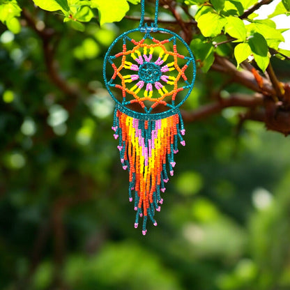 Green and Orange Celestial Beaded Handmade Dreamcatcher