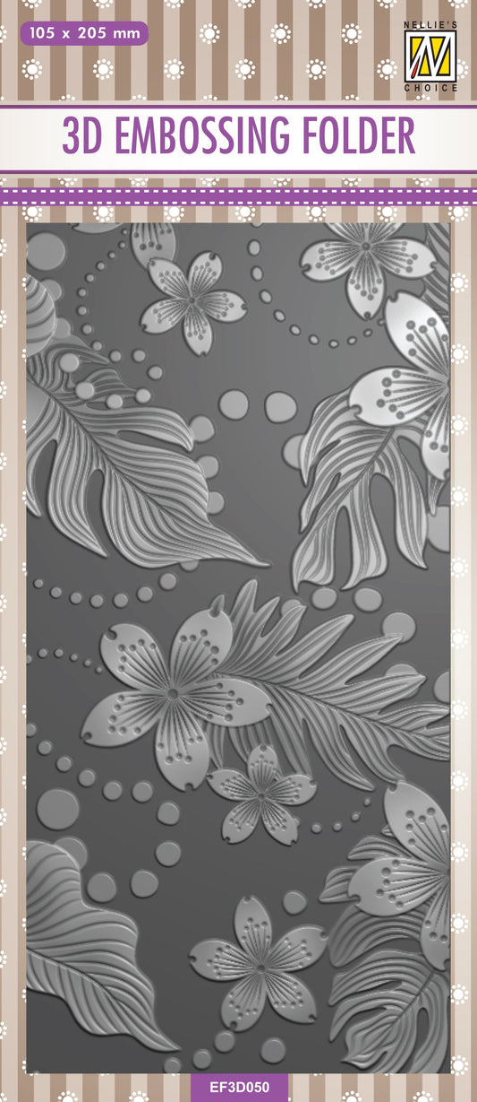 Nellie's Choice 3D Embossing Folder Slimline - Leaves & Flowers
