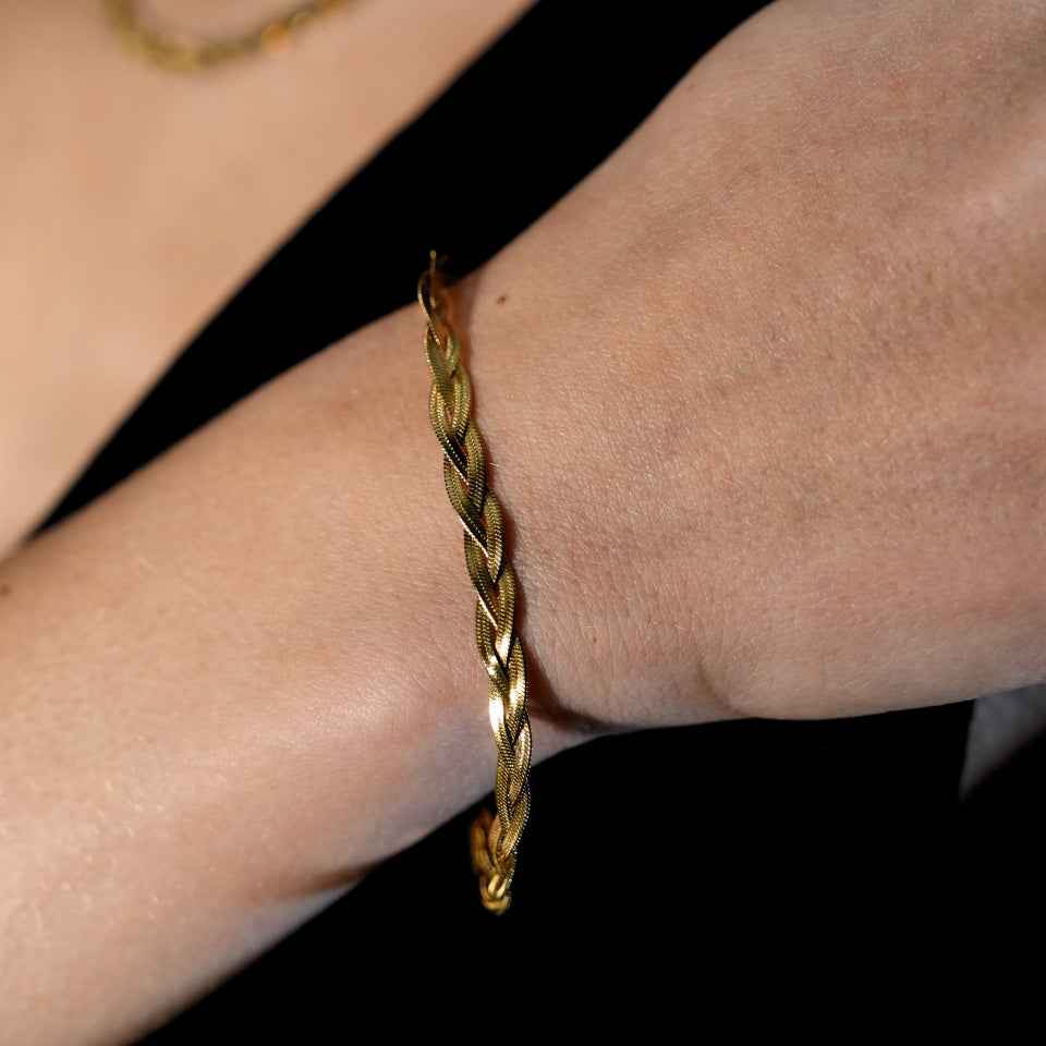 ELLA Gold: Intertwined Herringbone Snake Skin Textured Bracelet