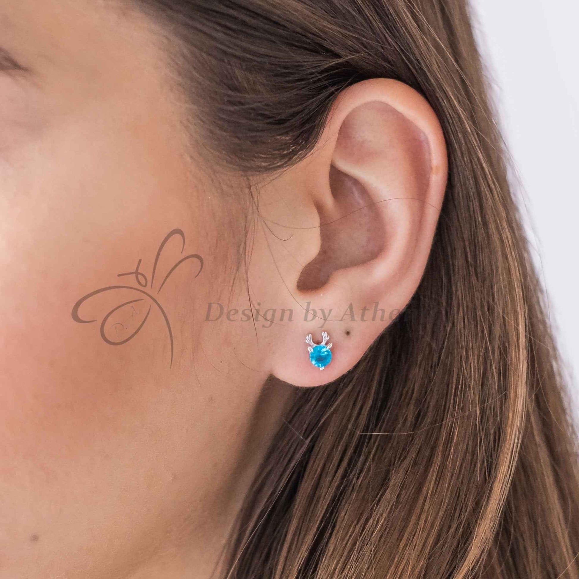 Reindeer Birthstone Stud Earrings – Sterling Silver Platinum-Plated