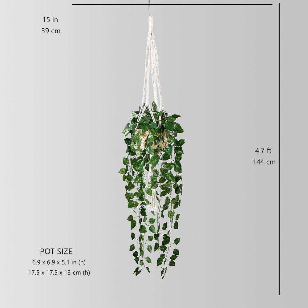 Elrey フェイク鉢植えマクラメハンギングプラント (1.4m)