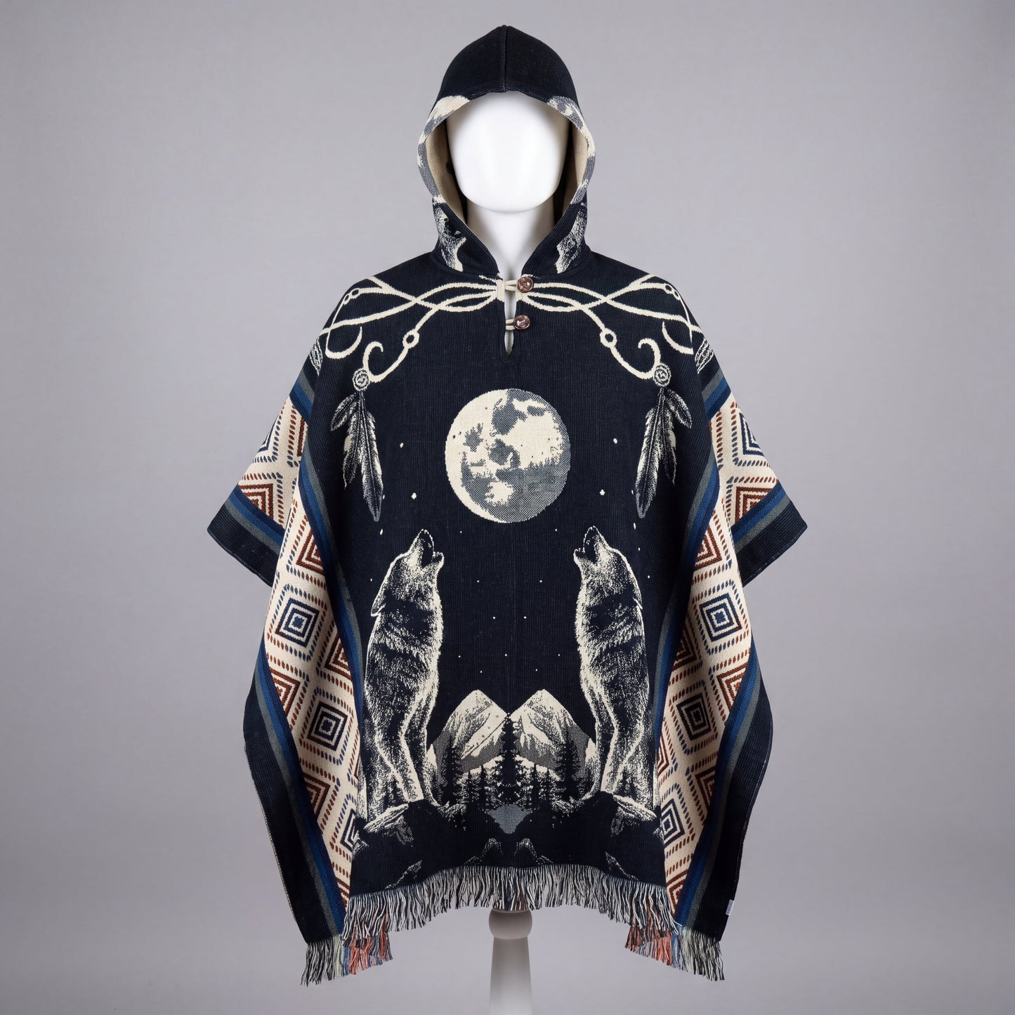 Howling wolf HandMade Wool Poncho