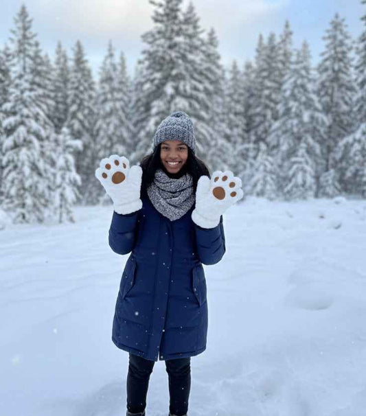 White Soft Plush  Bear Paw Gloves
