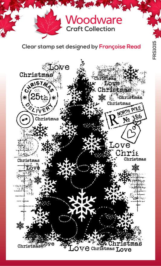 Woodware Clear Singles Snow Frosted Tree 4 in x 6 in Stamp Set
