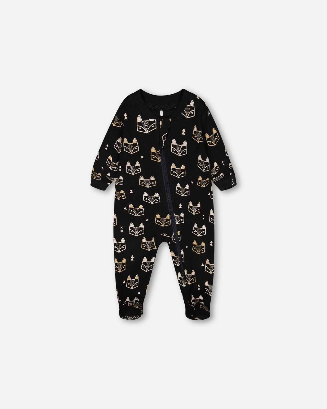 Organic Cotton One Piece Pajama Black Printed Fox