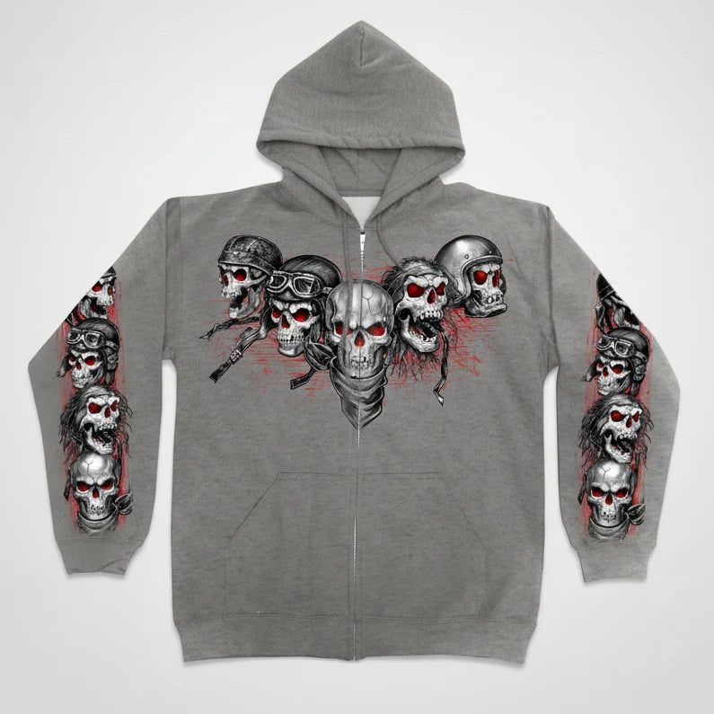 Men's Five Skull Zip Up Hoodie