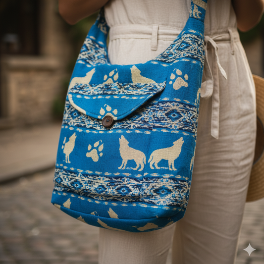 OLDTRIBES™ white Howling  Wolf Crossbody Bag