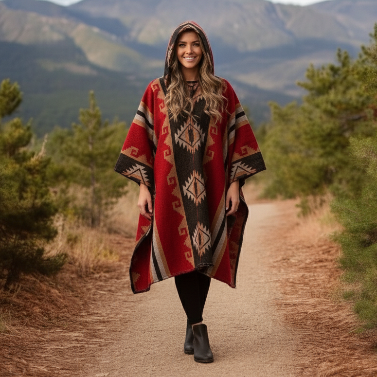 Red Pure Llama wool Ponchos