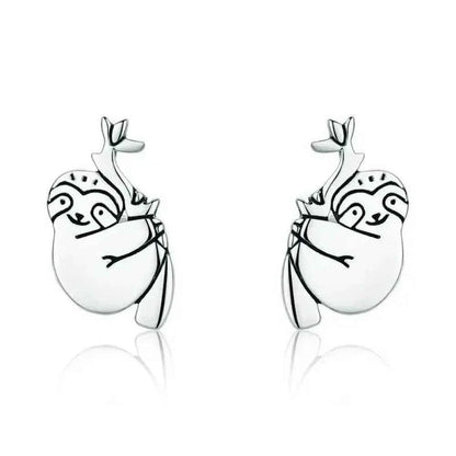 Adorable Sloth Stud Earrings In Sterling Silver - Cute Animal Jewelry