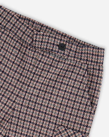 Jacquard Knit Flare Pants With Houndstooth Pattern