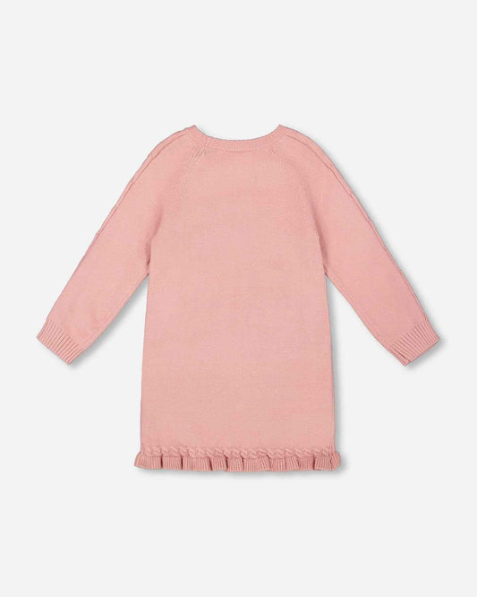 Knitted Dress Dusty Pink With Unicorn Intarsia