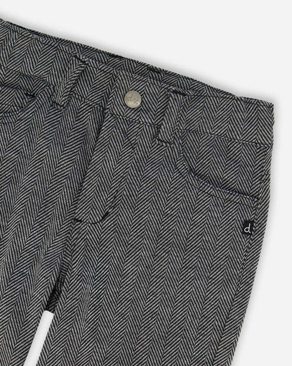 Stretch Jacquard Pants Grey Herringbone