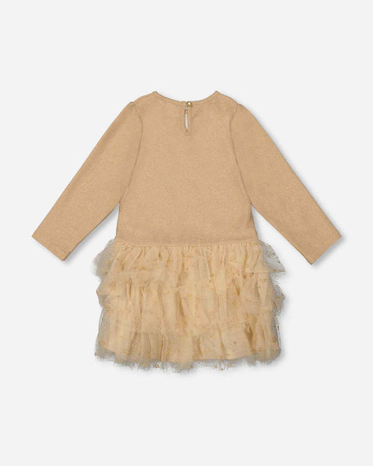 Glittering Mesh Skirt Party Dress Beige