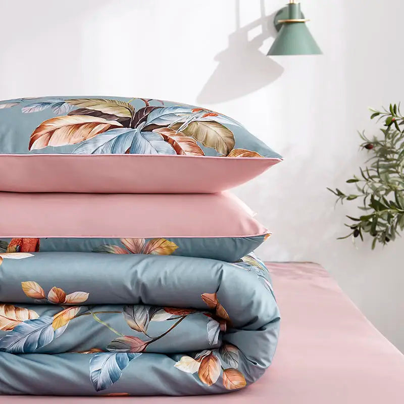 Eden 600 TC Floral Cotton Duvet Set - Grey/Blush