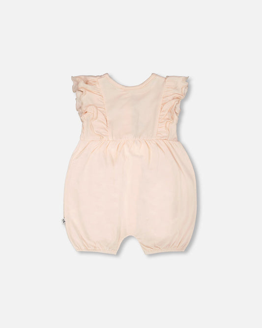 Organic Cotton Jersey Romper With Frills Peach