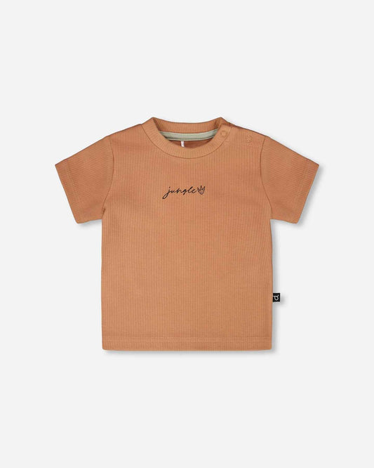 Cotton Rib Jersey T-Shirt And Organic Cotton Jersey Short Set Caramel And Beige Zebra Print