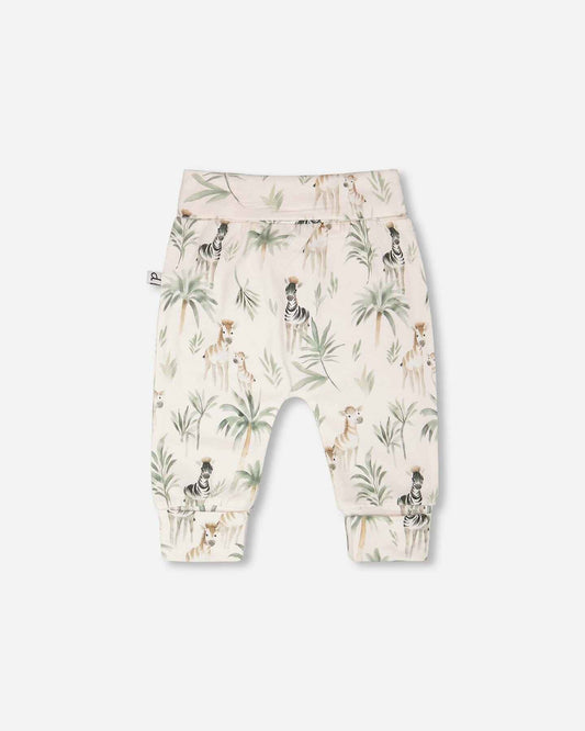 Organic Cotton Jersey Evolutive Pants Beige Zebra Print