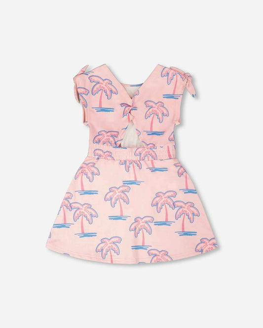 French Terry Dress Light Pink Palm Print
